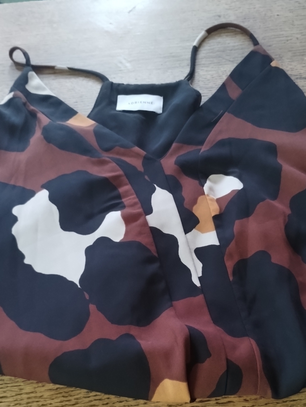 Adrienne Brown Black Cream and Mustard Abstract Print Cami